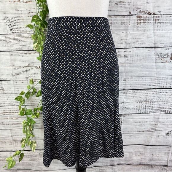 Talbots Skirt size 16 Pet Black Blue Polka Dots Slinky Above Knee Flared Stretch - Picture 2 of 13
